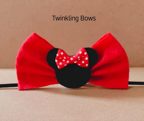 Minnie Mouse Ears Headband  - Red Black, Free Size Stretchable Headband