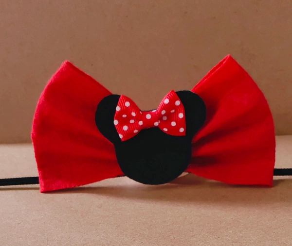 Minnie Mouse Ears Headband  - Red Black, Free Size Stretchable Headband