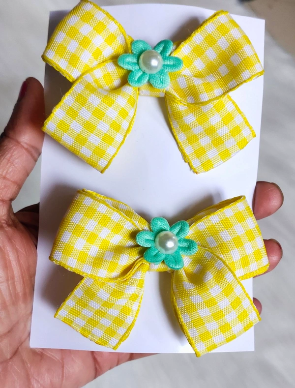 Hair Clips Set. Alligator Clips Wrapped With Ribbon And Bow Attached On It. One Pair.  - Small