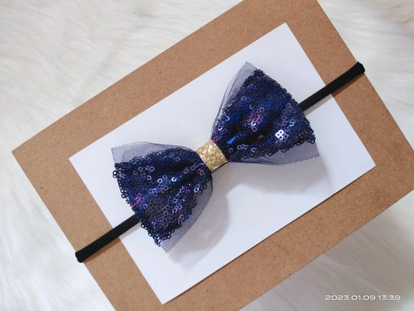 Sequence Bow Headband. Navy Blue.  - Stretchable Headband