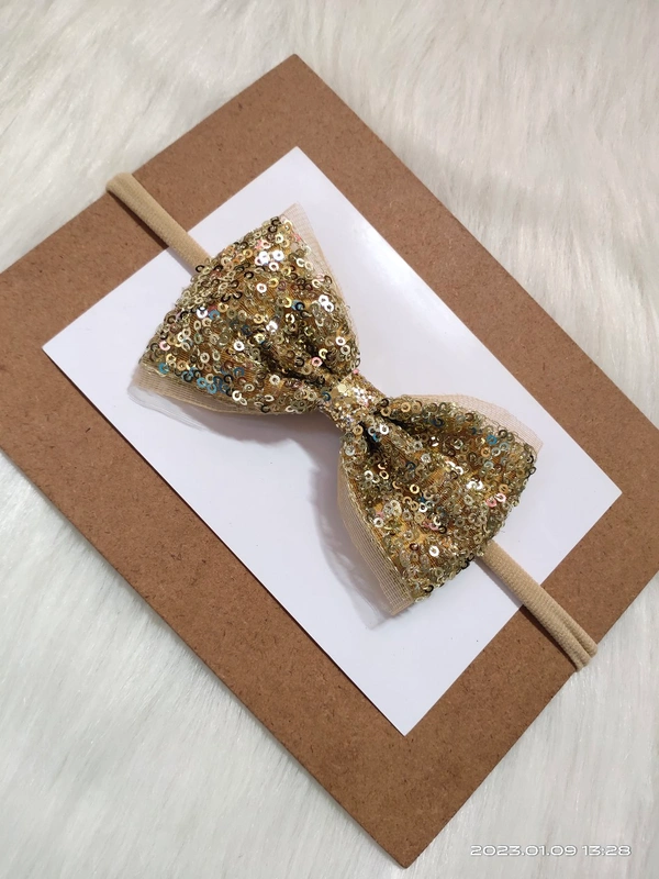 Sequence Bow Headband. Golden Colour.  - Stretchable Headband