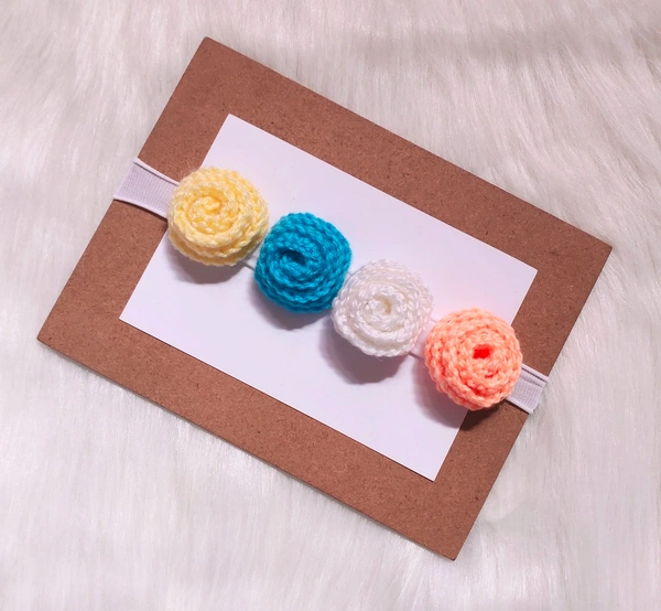 Crocheted Flowers Headband made with Soft Wool.  - Stretchable Soft Headband.