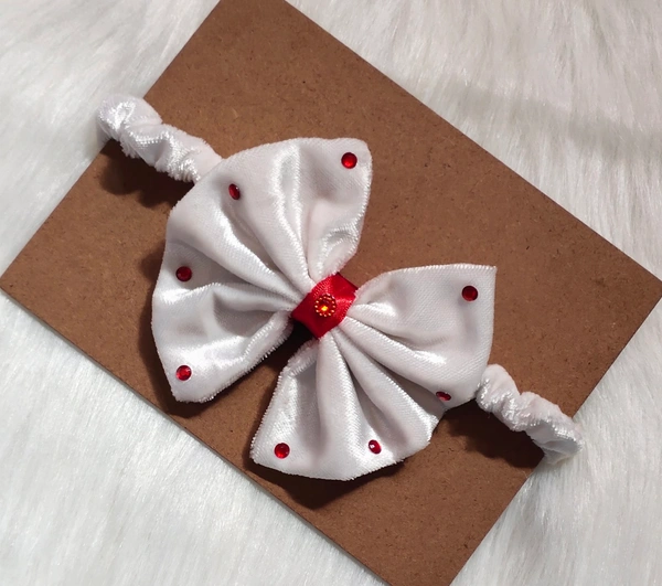 Cloud White Colour Velvet Bow Scrunchy Headband  - Stretchable Velvet Headband