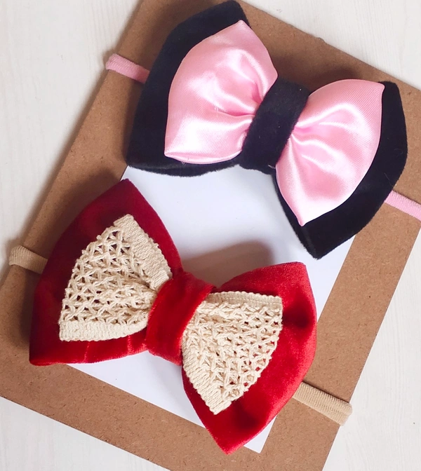 Twinkling Bows Velvet Bow Headbands. Set Of two Headbands  - Stretchable Headbands