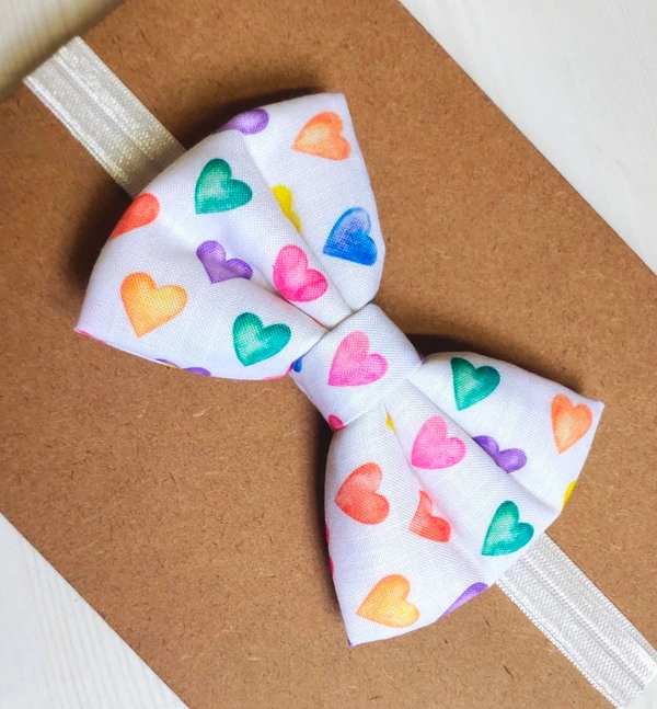 Multicolor Heart Print Bow Headband  - Stretchable Headband
