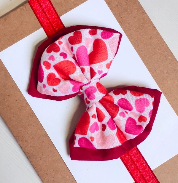 Heart Print Bow Headband  - Free Size  Stretchable