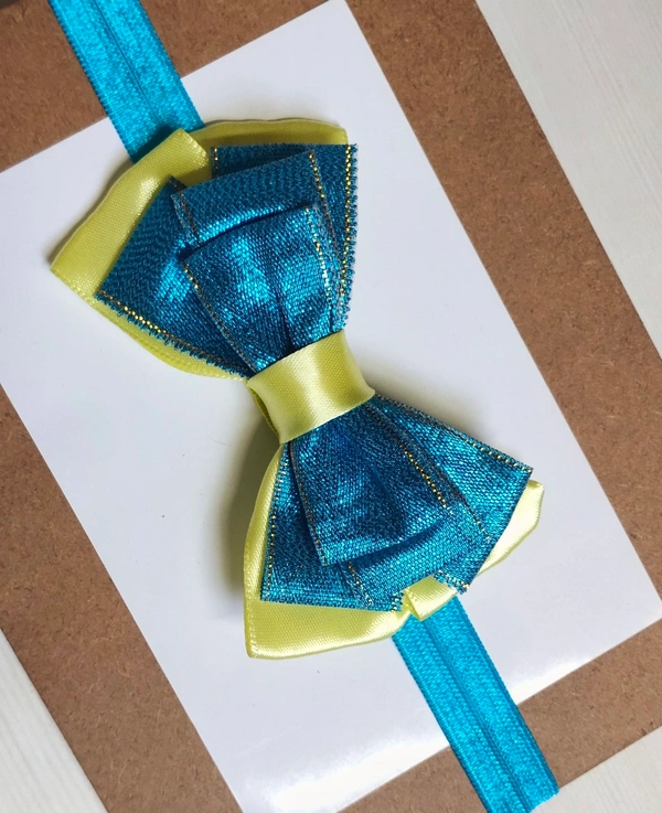 Lemon Yellow And Sky Blue Bow Headband  - Stretchable Headband
