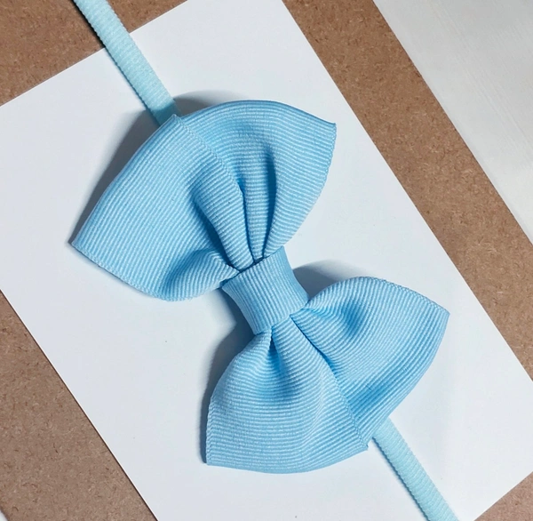 Sky Blue  Small Ribbon Bow Headband  - Stretchable Headband