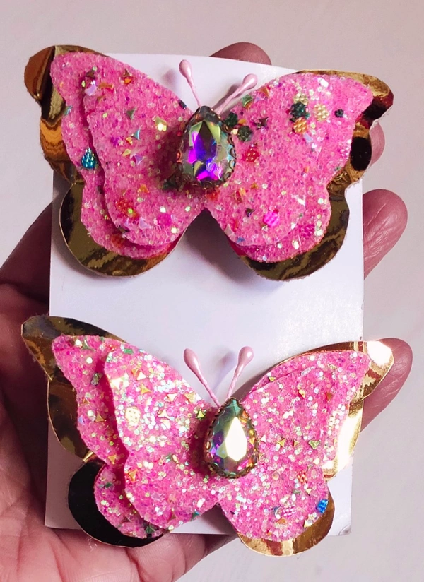 Glitter Butterfly Hairclips Set - Medium Size Alligator Clip.