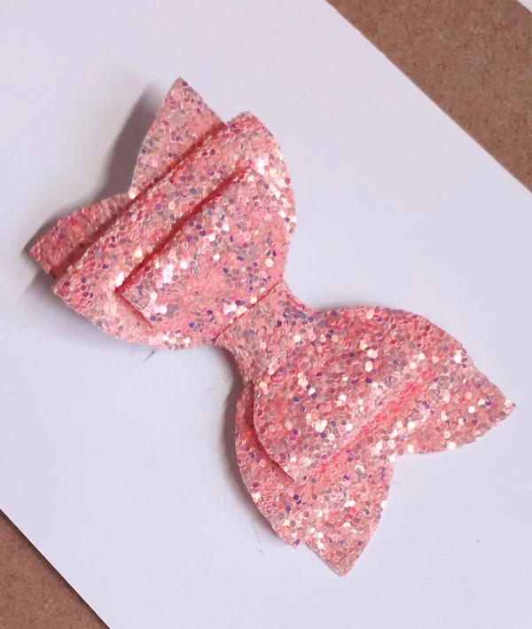 Peach Colour Glitter Bow Hair Clip - Medium Size Alligator Clip