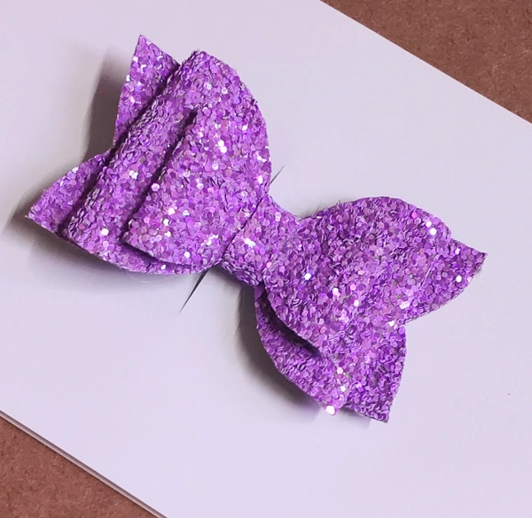 Purple Colour Glitter Bow Hair Clip  - Medium Size Alligator Clip