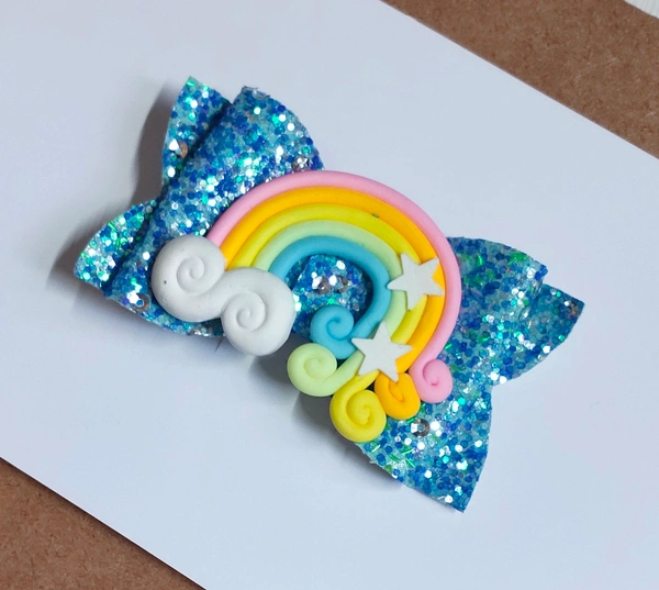 Glitter Rainbow Blue Hair Clip  - Alligator Hair Clip