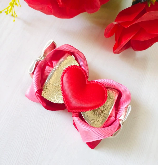 Heart Bow For Valentine's Day . - Alligator Clip Medium Size