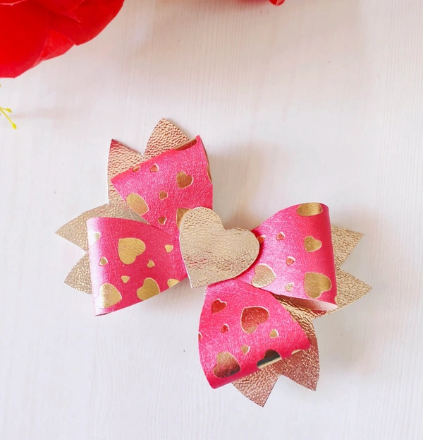 Heart Embellished Bow Clip - Medium Size Alligator Clip