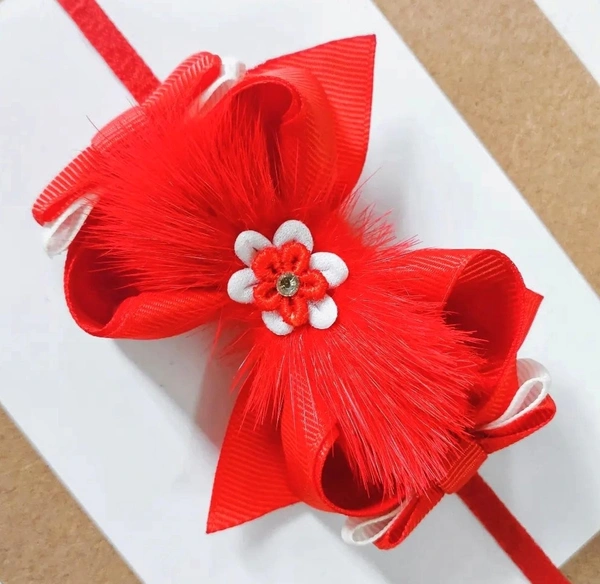 Red Colour Boutique Bow Headband For Baby  - Stretchable Headband