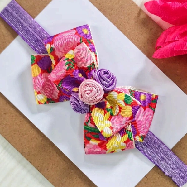 Multicolour Bow Embellished With Flowers  - Stretchable Headband
