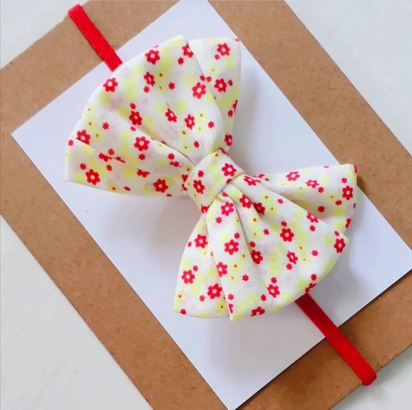 Fabric Bow Headband in rredand light Yellow Colour Combination  - Stretchable Headband