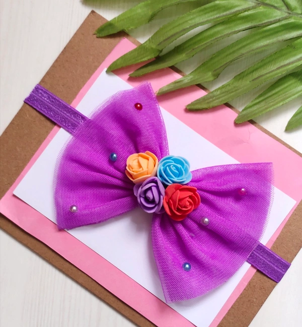 Light Purple /violet Color Net Bow . - Free Size Stretchable Headband