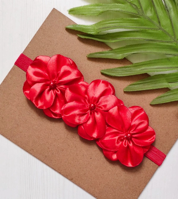 Red Colour Flower Headband  - Stretchable Headband