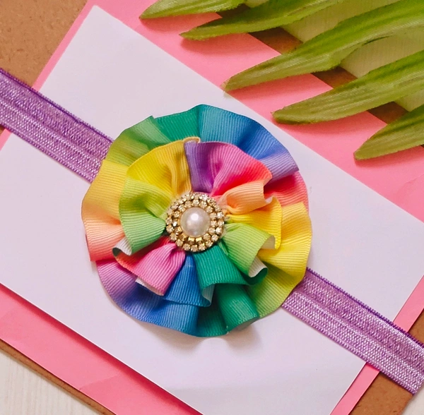 Rainbow Colour Flower Headband  - Stretchable Headband