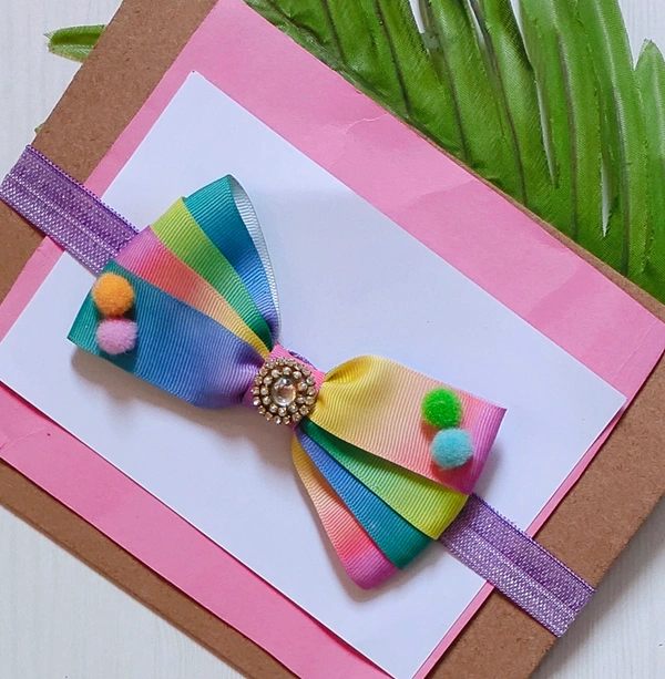 Rainbow Colour Bow Headband  - Stretchable Headband