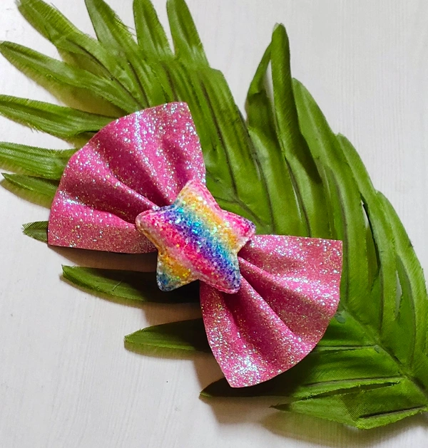 Glitter Star Embellishment Bow Hair Clip - Alligator Clip