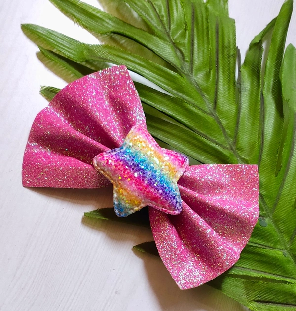 Glitter Star Embellishment Bow Hair Clip - Alligator Clip