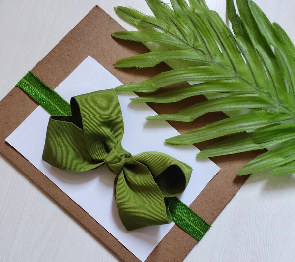 Boutique Bow Headband . Olive Green Colour Bow.  - Free Size Stretchable Headband