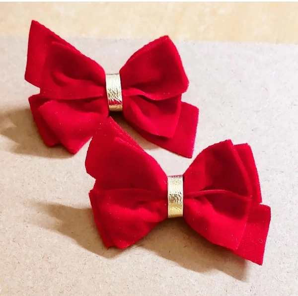 Soft Velvet Hair CliPs Set/pair - Red, Small
