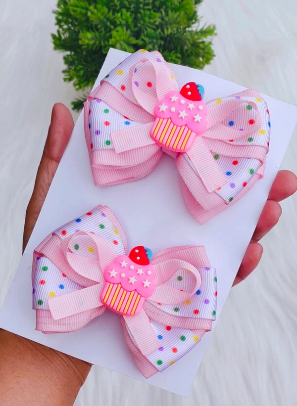 Twinkling Bows Cup Cake Bow Clips. Set Of two Clips/One Pair - Medium Size Alligator Clips.