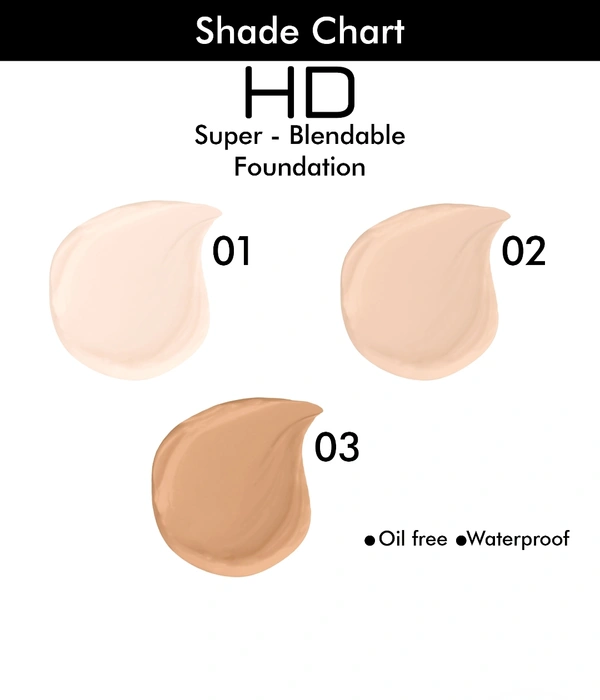 COLORS QUEEN HD Super-Blendable Oil Free Waterproof Foundation  - COLORS QUEEN, NATURAL, 01 IVORY