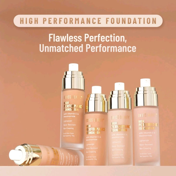 Swiss Beauty High Performance Foundation ( Water-resistant, Medium to buildable coverage, Lightweight, With Vitamin C & Niacinamide, Available in 9 shades ) - Natural, No-1 White Ivory