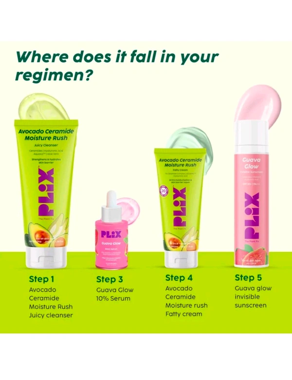 The Plant Fix Plix  Barrier Repair Kit With Avacado Caremide Moisture Rush Serum, Cleanser & Cream ( 3 Items in the set )