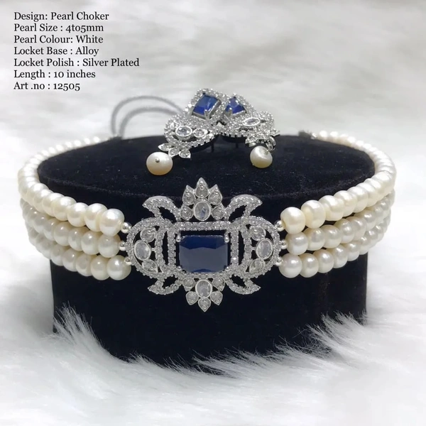 Pearl Choker  - 15 inches lenght, Blue