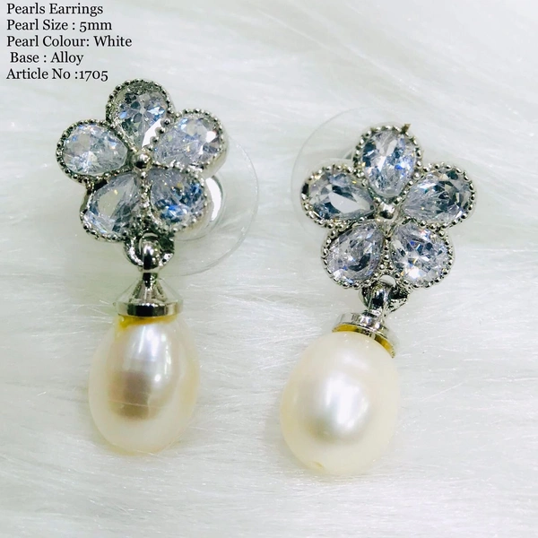 Pearl Earring - PE108 - 4 MM, Silver, White