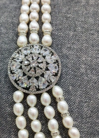 4 Layers Side Broach Pearl Necklace  - 20 Inches, 4 MM, White