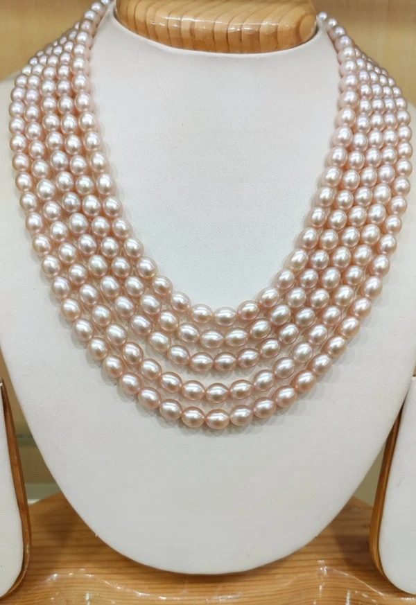 5 Layers Oval Peach Colour Pearl Mala