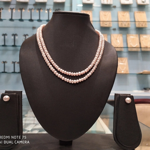 2 Layer Half Round Peach Pearl Mala - Peach, 4 MM, 18 Inches