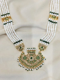 Rani Haar Necklace 5 Layers  - 22 Inches, White, 4 MM