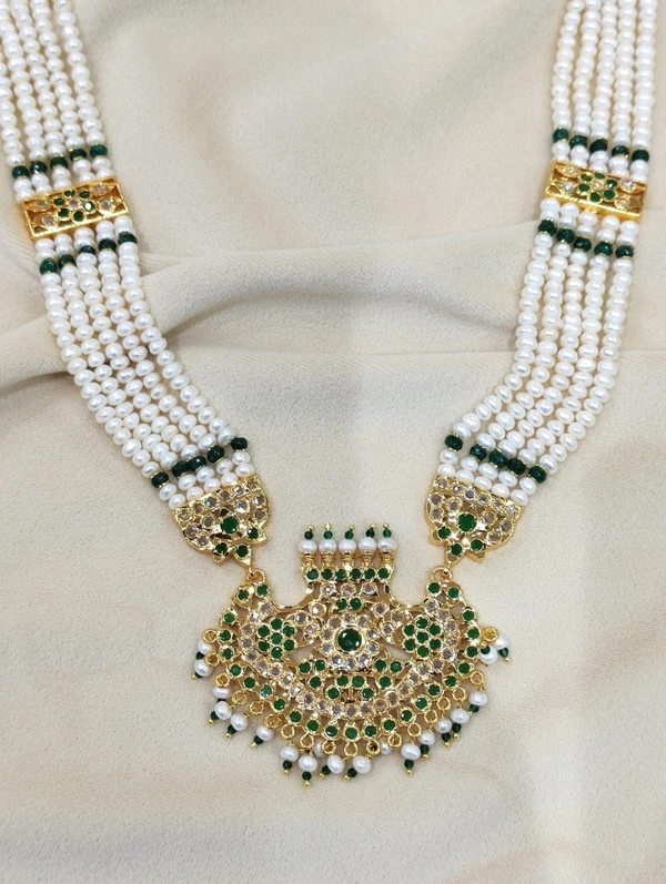 Rani Haar Necklace 5 Layers  - 22 Inches, White, 4 MM