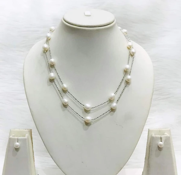 2 Layers Pearl Silver Plated Chain - PCM 105