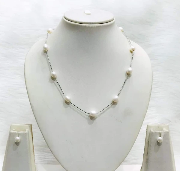 9 Pearl Silver Plated Chain With Studs - PCM103