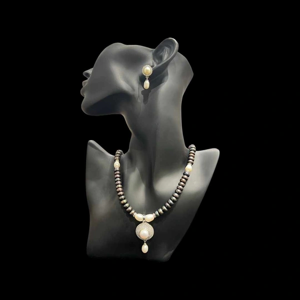 Black Pearl Necklace - PN117 - 18 Inches, 7 MM, Silver