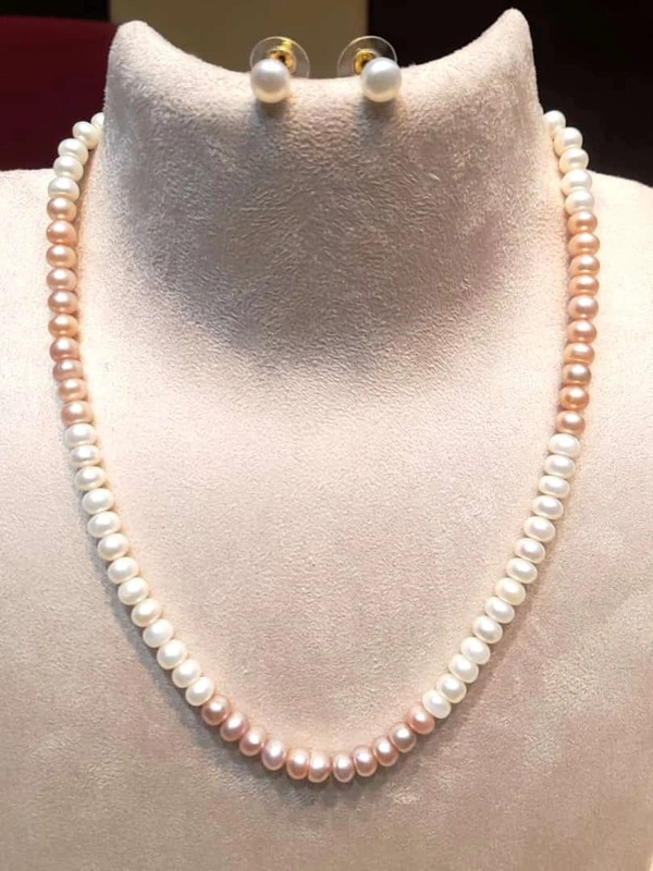 1 Layer White And Pink Mala - HRP123 - 18 Inches, White. Pink, 4-5 MM