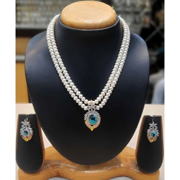 2 Layer Half Round Pearl Necklace Set - PN137 - 18 Inches, White, 4-5 MM