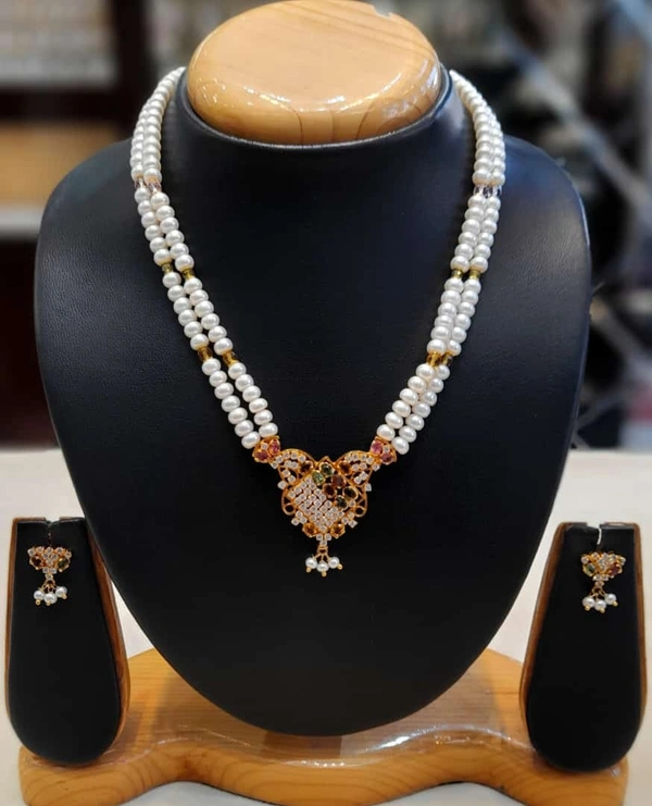 2 Layer Half Round Pearl Necklace Set - PN170 - 18 Inches, White, 4-5 MM