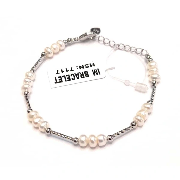 Pearl Silver Plated Bracelet  - 3-4, Silver, White