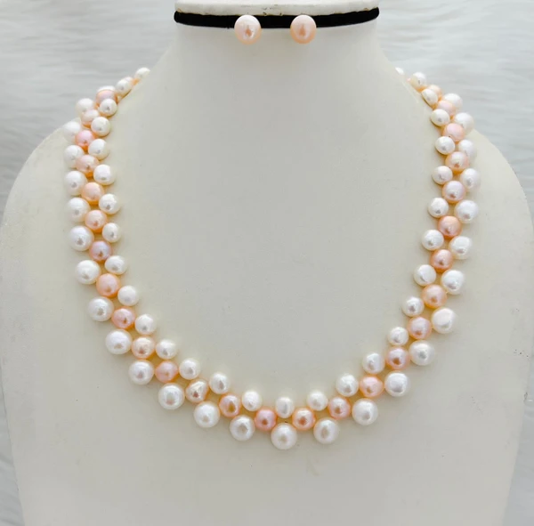 3 Layer White & Pink Pearl Necklace - PN305