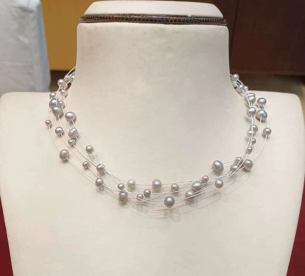 5 Layers Pearl Invisible Necklace Set - PN402 - 18 Inches, 4 MM