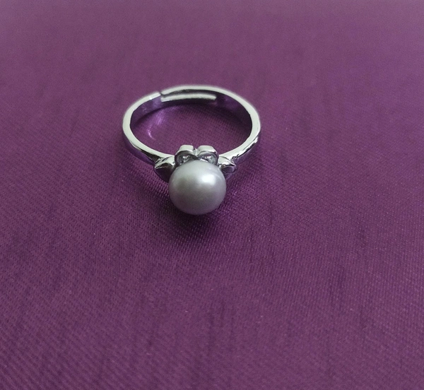 Grey Pearl Ring - PR101 - 4 MM, Grey, Adjustable
